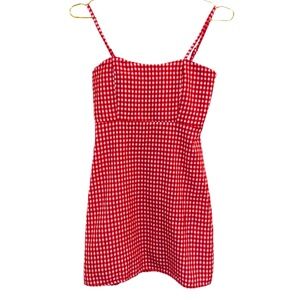 Brandy Melville - Red Gingham Spaghetti Strap Mini Dress - Size XS